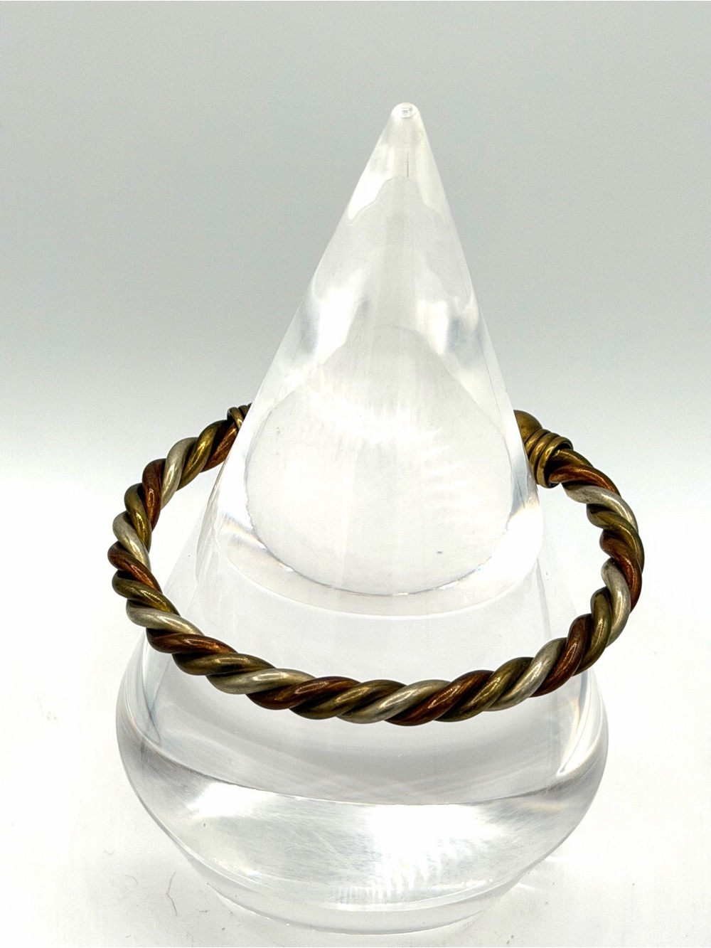 Tri Color Metal Twisted Open End Magnet Mens Cuff Bracelet Copper Brass Silver
